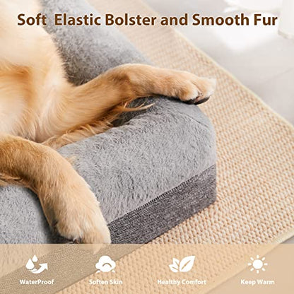 BFPETHOME Orthopedic Dog Bed for Large Sized Dogs – Washable Dog Couch Bed with Bolster Sides, Removable Waterproof Cover, Non-Slip Base, Comfortable Pet Bed for Better Sleeping - size: L(35*23*6inch)