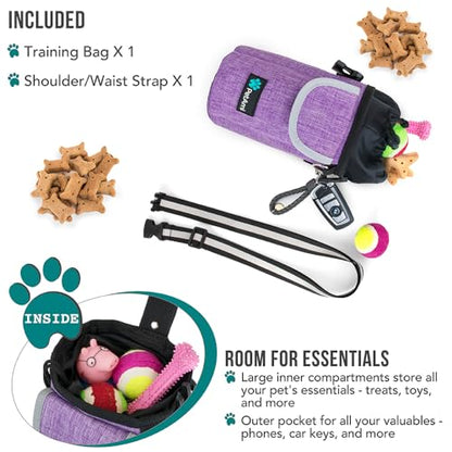PetAmi Dog Treat Pouch, Large 3-Cup Dog Training Treat Bag with Poop Bag Dispenser, Hands-Free Waist Belt & Crossbody Strap, Reflective with Multiple Pockets & Belt Clip (Purple) - color: Purple