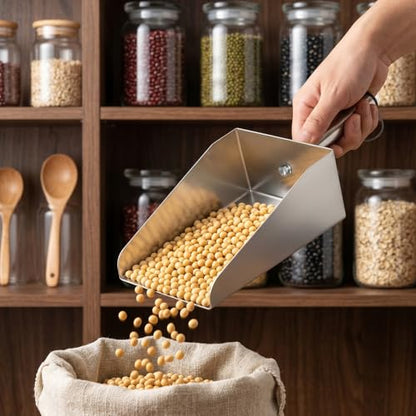 304 Stainless Steel Flour Scoop, Heavy Duty Large Ice Scoop 6-inch Wide High-Capacity for Flour Livestock Poultry Pet Food and Bird Seed Comfortable Grip Handle Easy to Clean (50OZ) - size: 50OZ