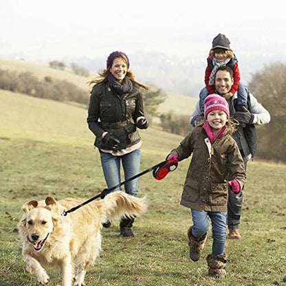 Upgraded Retractable Dog Leash, 16" Extra Long Tangle-Free Reflective Nylon, Small to Medium Dogs up to 110lbs, Waste Bags and Dispenser Included (Red) - style: (Upgraded) Red