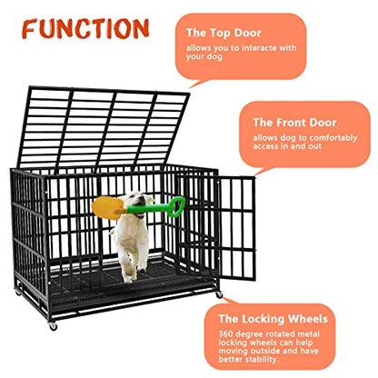LEMBERI 48" Heavy Duty Dog Crate, Indestructible Escape-Proof Cage Kennel for Large Dogs, High Anxiety Dog Crate with Removable Wire Trays & Lockable Wheels, Extra Large XL XXL, Black - color: Black, size: 47.2"L x 30.7"W x 36"H