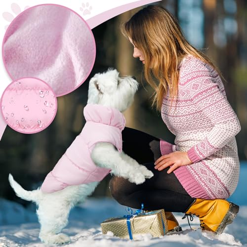 ABRRLO Winter Warm Dog Jacket for Small Medium Dogs Cat Cold Weather Coats with Harness Paded Dogs Fleece Vest Waterproof Windproof Dog Snow Jacket Pet Puppy Clothes (Pink,S) - color: Pink, size: Small