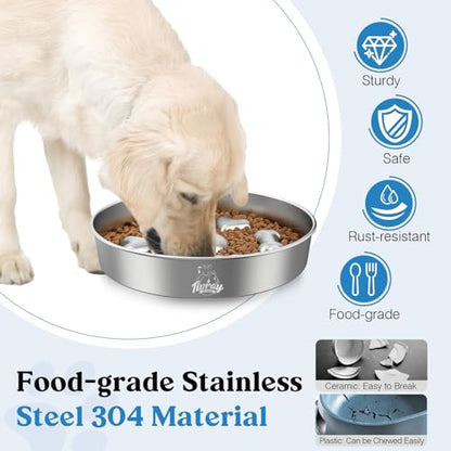 Slow Feeder Dog Bowls, 304 Stainless Steel Slow Feeder Bowl 5 Cups Metal Pet Food Bowl with Non-Slip Base for Medium & Large Breed, Bloat Stop, Dishwasher Safe - color: Silver, size: 5 Cups