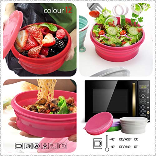 IYYI ME.FAM Silicone Collapsible Bowl with Lid - 800ML Folding Travel Bowl for Camping, Hiking - Heat Resistant - color: Gray