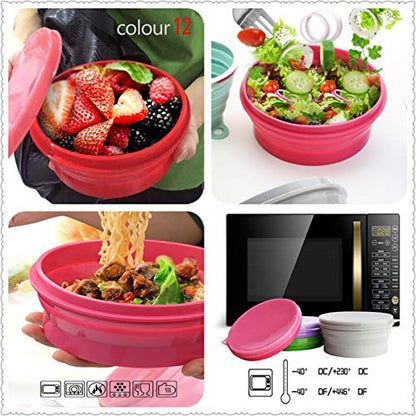 IYYI ME.FAM Silicone Collapsible Bowl with Lid - 800ML Folding Travel Bowl for Camping, Hiking - Heat Resistant - color: Gray