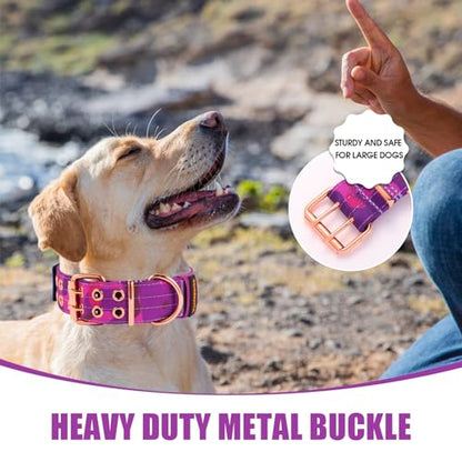 Heavy Duty Tactical Dog Collar with Neoprene Padded and Metal Buckle, Reflective Nylon for Medium to Large Dogs(Purple Camo, X-Large) - color: Purple Camo, size: X-Large (Pack of 1)