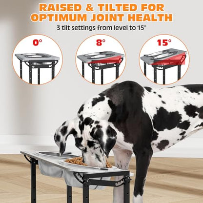 Elevated Dog Bowls for Extra Large Dogs, 4 Height Adjustable Tilted Raised Dog Bowl Stand with 2 Stainless Steel 150 oz Bowls, 16.1" Tall Dogs Bowl Stand Feeder for Giant Breed - color: X-Large Dogs