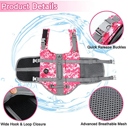 EMUST Dog Life Vests, Adjustable Pet Life Jacket with Rescue Handle, Dog Flotation Vest for Small/Medium/Large Dogs, XS, NewPinkCamouflage - color: NewPinkCamouflage, size: XS