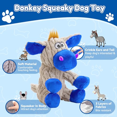 loncoldy Squeaky Dog Toys, Plush Chew Toys for Dogs, Crinkle Interactive Squeaky Stuffed Dog Toy for Small Medium Large Breeds, Dog Toy to Keep Them Busy, Pet Toys for Dogs - color: gray & blue