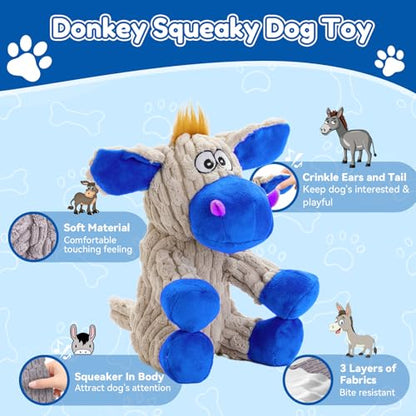 loncoldy Squeaky Dog Toys, Plush Chew Toys for Dogs, Crinkle Interactive Squeaky Stuffed Dog Toy for Small Medium Large Breeds, Dog Toy to Keep Them Busy, Pet Toys for Dogs - color: gray & blue
