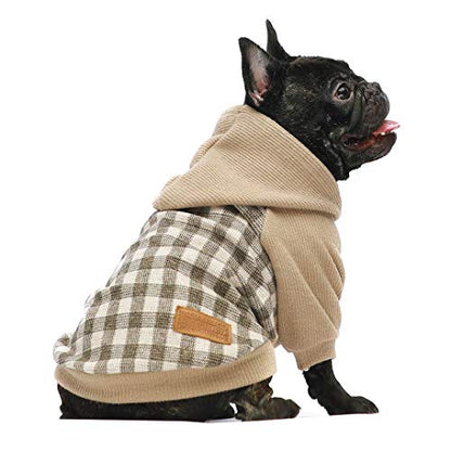 Fitwarm Tartan Plaid Dog Hoodie, Knitted Dog Clothes for Small Dogs Boy, Pet Sweatshirt, Knitted Sweater, Beige, Small - color: Khaki, size: Small