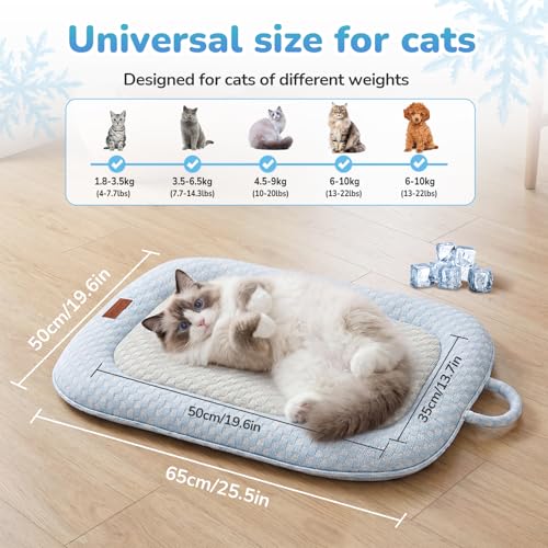 Summer Cat Cooling Mat - Cooling Cat Bed for Cats or Small Dogs, Cat Summer Sleeping Beds Soft and Comfortable Washable Non-Slip Bottom - color: Light Blue and Light Gray