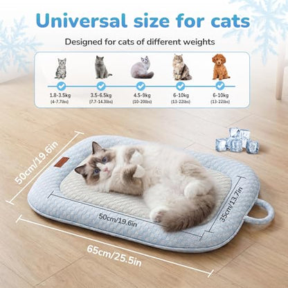 Summer Cat Cooling Mat - Cooling Cat Bed for Cats or Small Dogs, Cat Summer Sleeping Beds Soft and Comfortable Washable Non-Slip Bottom - color: Light Blue and Light Gray