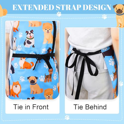 Dog Grooming Waterproof Apron with 2 Pockets, Cute Animals Puppy Dog Pets Apron - style: Blue Pet Dog