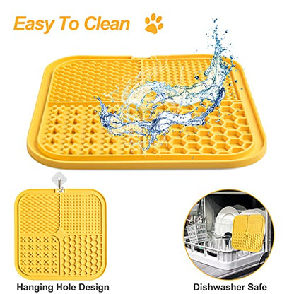 LUKITO Premium Silicone Licking Mat for Dogs & Cats, 77 Suction Cups, Slow Feeder, Boredom Reducer, Anxiety Relief, Dishwasher Safe, Food Grade - color: Large-Yellow&Green