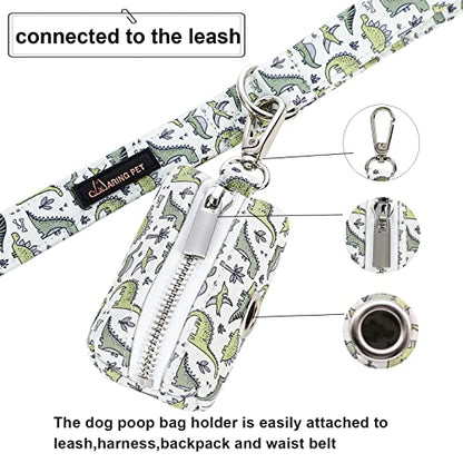 ARING PET Dog Waste Bag Dispenser, Cotton Doggy Poop Bags Holders Attach to Any Leashes, Portable Washable Dinosaur Pet Waste Pouch Dispenser with Metal Zipper - color: B:Dinosaur