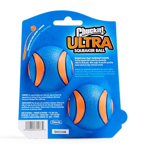 Chuckit! Ultra Squeaker Balls for Dogs, Floating Water Pet Toys, Durable Rubber Pet Toy, Bouncy Squeaky Fetch Balls for Dogs, Medium (2.5") 2 Count (Pack of 12) - size: Medium (Pack of 12), style: Squeaker