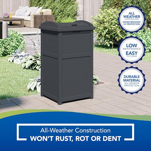 Suncast 3 Pack Trash Hideaway Refuse Container, Stylish Resin Outdoor Garbage Bin with Latching Lid, 30 to 33 Gallon Capacity, Cyberspace - color: Cyberspace, size: 3 Pack