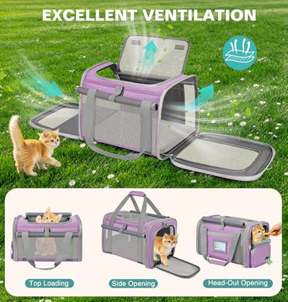 Soft Cat Carrier for Pets Up to 20 Lbs, Collapsible Cat Carrier Bag with Privacy Curtains, Airline Approved Small Pet Carrier for Small Medium Cats Dogs Puppy, Washable Soft Pet Travel Bag Dog Carrier - color: Purple
