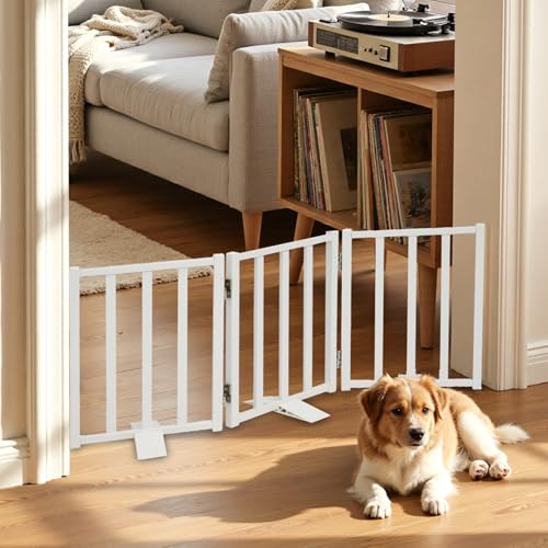 Snagle Paw Short Dog Gate,16.5" Tall Freestanding Metal Dog Gate Only for Small Dogs with Support Feet Easily Step Over,Up to 36" Wide Puppy Gate Indoor for Stairs,Doorways(White,3 Panel) - size: White-3 Panels 16.5"H*36"W