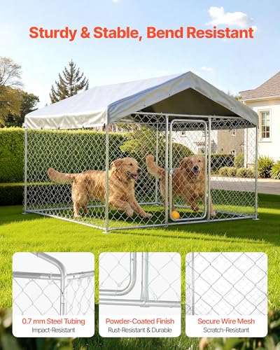 VEVOR Outdoor Dog Kennel, 6.56 x 6.56 x 5.25 ft Large Dog Kennel with Secure Lock, Outside Dogs Enclosures with UV-Resistant & Waterproof Roof Cover, Heavy Duty Pet Crate Cage Run for Large Dogs - size: 6.56 x 6.56 x 5.25 ft