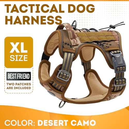 Tactical Dog Harness With Handle, X-Large, Desert Camouflage 900D Nylon Vest. No Pull Breathable Harness With Adjustable Straps and Quick-Release Buckles - size: X-Large