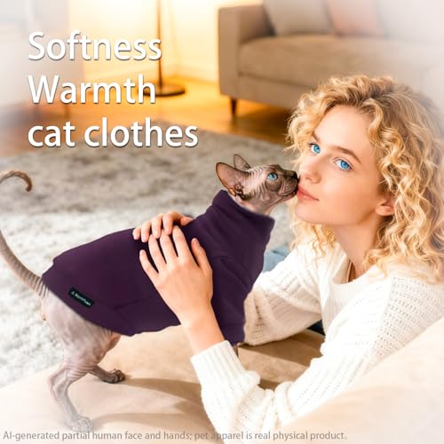 Sphynx Cat Clothes Fleece Cats&Small Dogs Pullover Sweater | Soft warm fleece, covers belly. Stretchy, easy on. Washes well. For small dogs & cats: daily walks, naps, AC rooms. - color: DP2, size: Medium