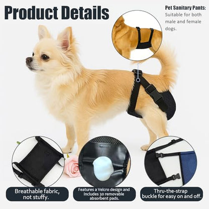 2 Pack Dog Nappies Female and Male with 30 Detachable Absorbent Pads, Reusable Belly Bands for Dogs, Breathable Mesh Dog Diapers Incontinence, Excitable Urination or Heat, (Blue&Black,M) - size: M