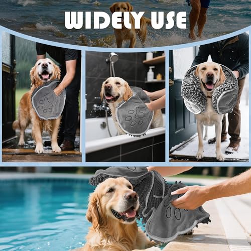 Doggy Dryer, Quick Dry Dog Towel, Microfiber Super Absorbent Dog Bath Towels for Drying Dogs Large & Small, Pet Towel with Hand Pockets, Soft & Durable Puppy Towel, Machine Washable-Grey 32"x14"