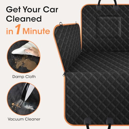 Dog Car Seat Cover for Back Seat, 100% Waterproof Heavy Duty Pet Seat Cover Hammock with Side Flaps, Nonslip Scratchproof Car Seat Protector for Cars and SUVs (Black)