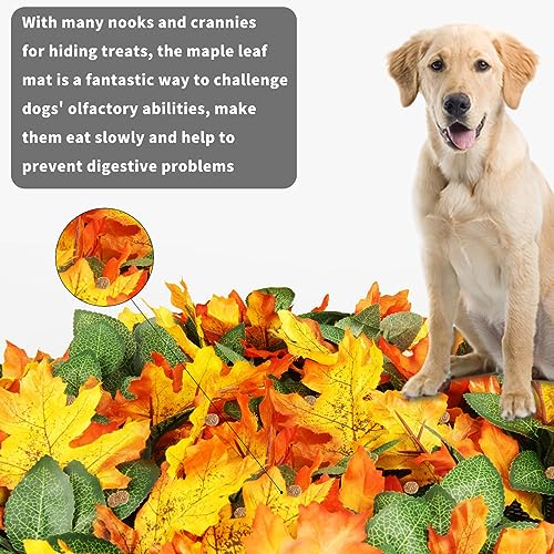 Maple Leaf Mat, 21.6"x19.7" Works as Fall Home Decorations & Dog Snuffle Mat, Pet Jungle Slow Feeder Sniff Mat for Natural Foraging Skill Training, Anxiety Relief Mind Stimulation Puzzle Toys