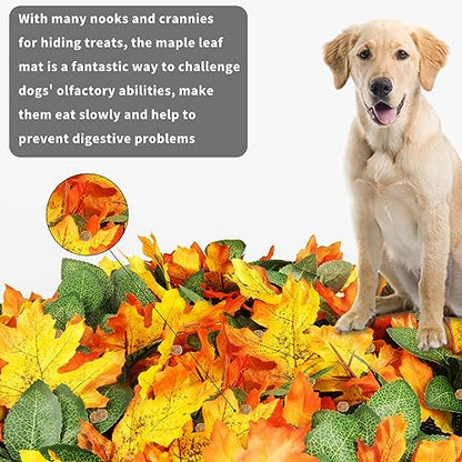 Maple Leaf Mat, 21.6"x19.7" Works as Fall Home Decorations & Dog Snuffle Mat, Pet Jungle Slow Feeder Sniff Mat for Natural Foraging Skill Training, Anxiety Relief Mind Stimulation Puzzle Toys