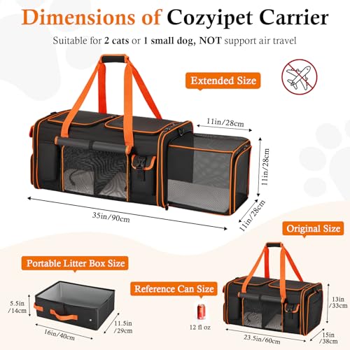 Expandable Cat Carrier for 2 Cats, Extra Large Soft-Sided Double Pet Travel Crate with Litter Box, Removable Divider - Ideal for Kittens, Small Dogs, Car Travel, Road Trip, Camping, Vet Visit