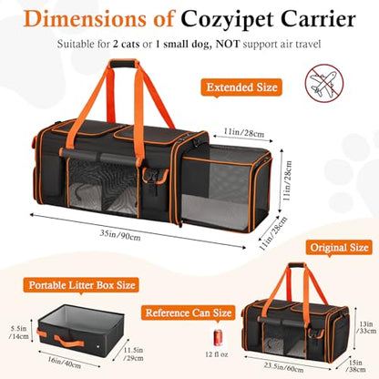Expandable Cat Carrier for 2 Cats, Extra Large Soft-Sided Double Pet Travel Crate with Litter Box, Removable Divider - Ideal for Kittens, Small Dogs, Car Travel, Road Trip, Camping, Vet Visit