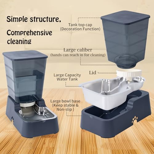 Meikuler Automatic Dog Cat Water Dispenser Large Capacity 5Lfor Cats and Medium and Large-Sized Dogs with Stainless Steel Bowl (Black, 5L) - color: Black