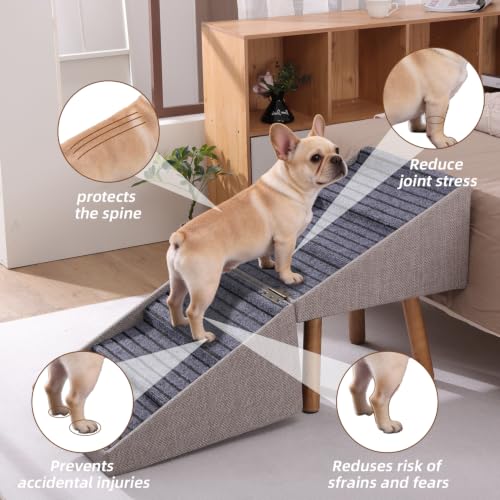 Dog ramp for Small Dogs, 2-in-1 Pet Steps & Ottoman - Foldable Dog ramp for Couch, Non-Slip Wooden Pet ramp for Puppy Senior Injured Dogs (Light Brown, XXL(21.06H)) | Tall 6-step stairs for medium large dogs to high bed Convertible to bedside nightstand.