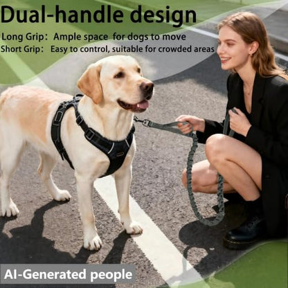FOVRLZSE Reflective Bungee Dog Leash for Small Medium Large Dogs - 4FT to 5FT Adjustable Shock Absorbing Leash with Double Padded Handle & 360 No Tangle Metal Clasp (Olive Green) - color: Olive Green