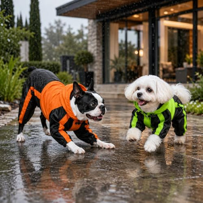 Lovelonglong Dog Hooded Raincoat, Small Dog Rain Jacket Poncho Waterproof Clothes with Hood Breathable 4 Feet Four Legs Rain Coats for Small Medium Large Pet Dogs Green L-S - color: Green, size: L-S (Medium Dog ~30lbs)