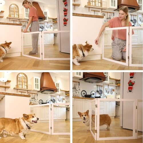 Extra Wide Clear Dog Gate 24" Tall Clear Acrylic Freestanding Dog gate Transparent Pet Gate for Doorways Stairs 3 Panel(55"-70" W) - size: 24"H x 72"W (3 Panels x 24"W Each)