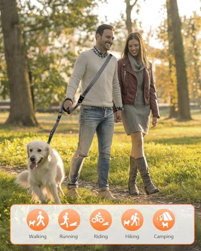 Hands Free Dog Leash with Seatbelt, 9.5 FT Adjustable Handheld/Crossbody/Waist Leash for Dog Walking, Reflective, 360° Tangle-Free, Shock Absorbing for Medium & Large Dogs. - color: Grey