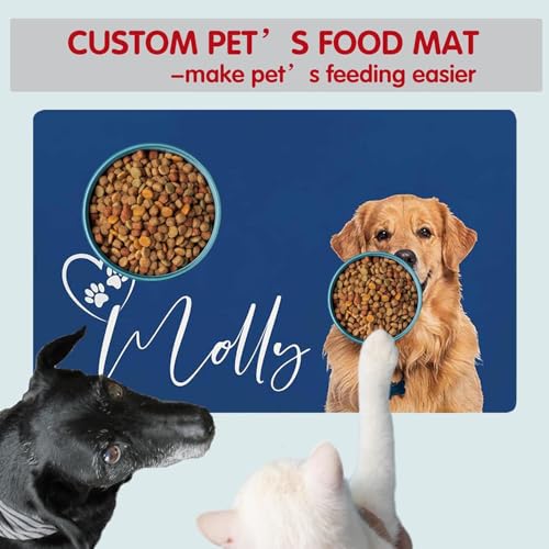 Personalized Dog & Cat Food Mat with Name & Photo Waterproof PU Pet Bowl Mat Non-Slip Rubber Bottom Easy Clean 3 Sizes (24"×16", 30"×20", 36"×24") Photo & Name - color: Photo & Name