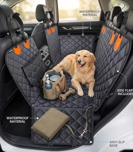Dog Car Seat Cover for Back Seat, 100% Waterproof Pet Seat Cover with Mesh Visual Window, Scratchproof Nonslip Dog Hammock for Car, Bench & Cargo Liner Style, Universal Size Fits Cars, SUVs, Trucks