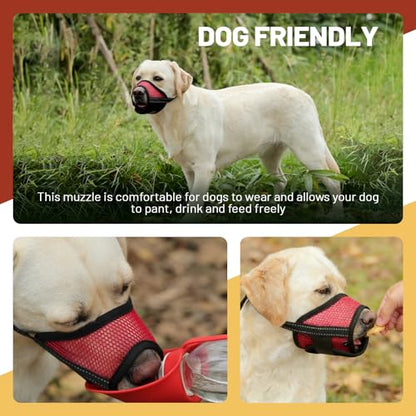 PAWsay 2 Pack Dog Muzzle, Soft Dog Muzzle for Medium Sized Dogs Anti Biting Barking Chewing Grooming, Air Mesh Breathable Dogs Mouth Guard Drinkable Adjustable Pet Muzzles, Red M - size: M-Snout Circ:6.7"-8.2"