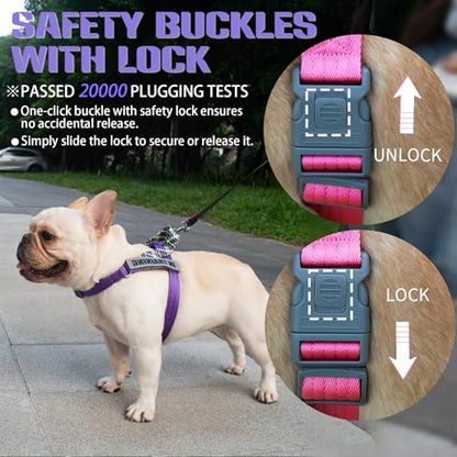 Service Dog Harness and Leash Set, No-Pull Service Dog Vest with 4 PCS Reflective Patches, Dog Vest Harness with Handle, Pet Harness for Small Medium Large Dogs in Training (Purple, S) - color: Purple (Leash + Harness + 4 Patches), size: Small (Chest: 19-