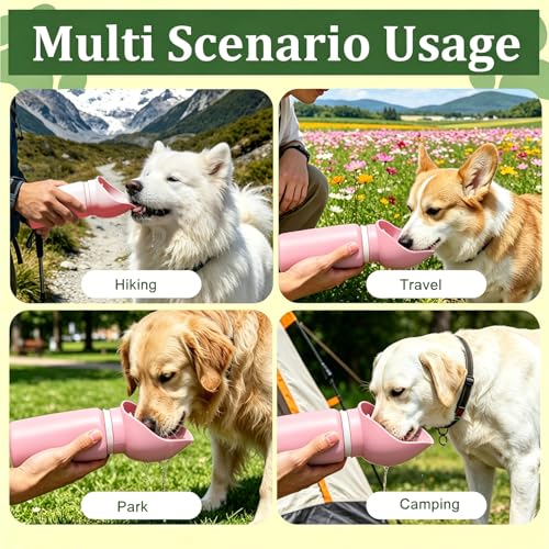 2 in 1 Foldable Dog Water Bottle, Leakproof Portable Pet Dispenser, Water Bottle Dog Bowl, Collapsible Food Grade Silicone Puppy Bottles, Lightweight Foldable for Travel Walking Caming (Pink) - color: Pink