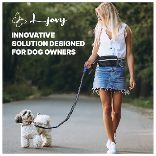 Hands Free Dog Leash with Waist Belt & Large Zipper Pouch, Waist Leash for Dog Walking, Running & Hiking, Reflective Stitching & Dual Padded Handles, Ideal for Medium to Large Dogs (Black Blue) - color: black blue