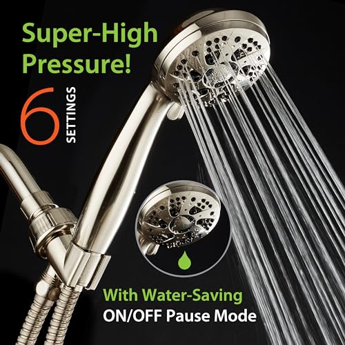 AquaDance High Pressure 6-Setting Full Brushed Nickel Handheld Shower Head with Stainless Steel Hose. Officially Independently Tested to Meet Strict US Quality & Performance Standards! - color: Brushed Nickel, size: 2.5 Gallon Per Minute, style: 2.5 Gallo