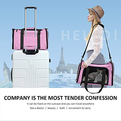 Henkelion Pet Carrier for Small Medium Cats Dogs Puppies up to 15 Lbs, TSA Airline Approved, Soft Sided, Collapsible Travel - Pink - color: Pink, size: 17.0"L x 11.0"W x 11.0"H