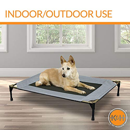 K&H Outdoor Elevated Dog Bed - Cooling Raised Dog Bed for Small & Medium Pets, Breathable Mesh Center Hammock Design, Indoor/Outdoor Washable Cover, Portable Metal Frame, Gray, Medium 32x25in