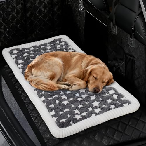 Backseat Dog Bed Mat for Car, Non-Slip Scratch-Resistant Dog Car Seat Cover, Soft Thick Pet Travel Cushion, Washable Back Seat Protector Blanket for Cars SUVs Trucks, 53 x 24 Inches - color: Grey Star Pattern